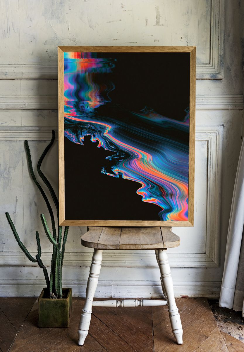Neon Glitch Flow Abstract Poster. — room view 1