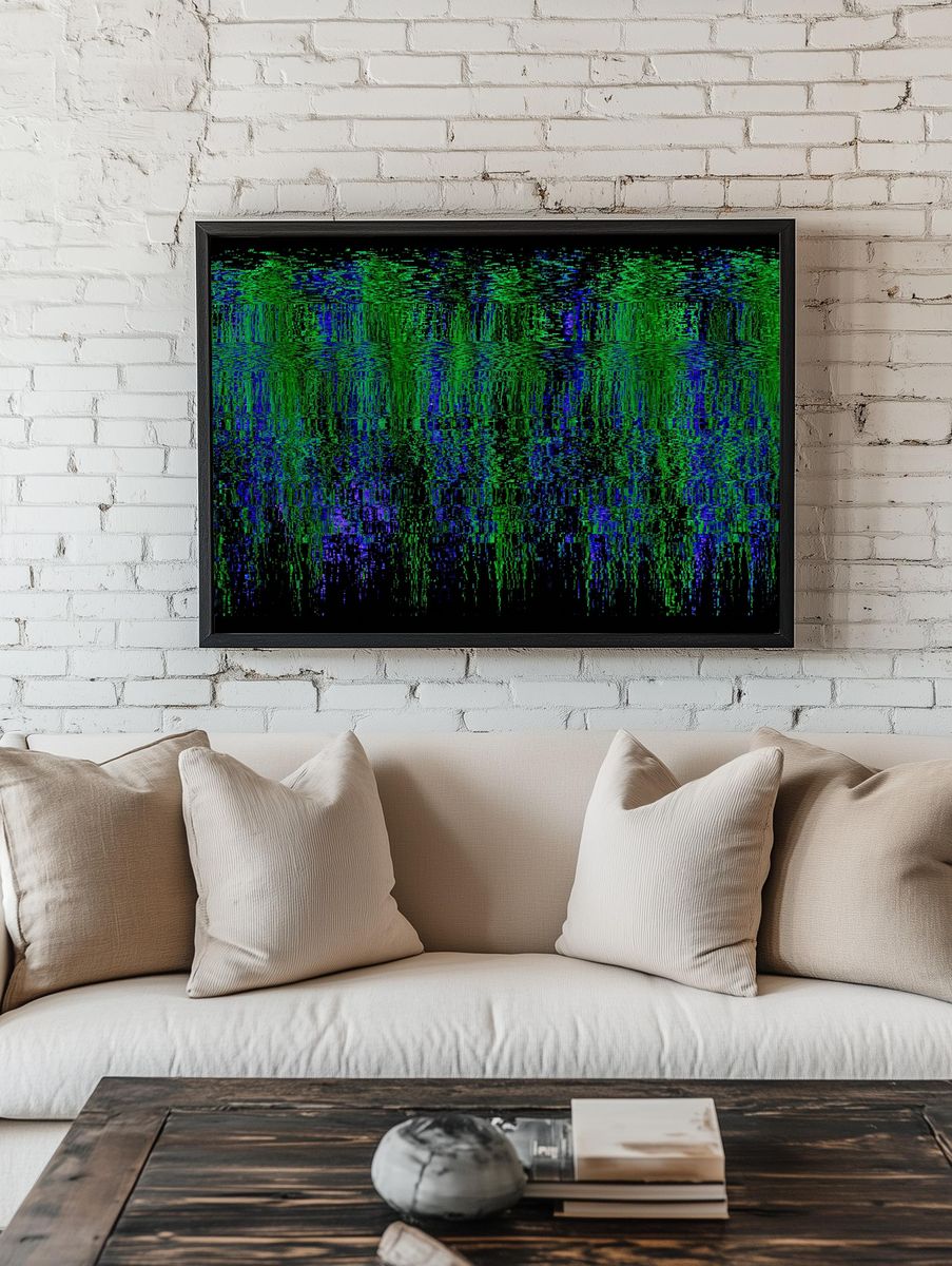 Neon Glitch Grid Abstract Poster. — room view 1