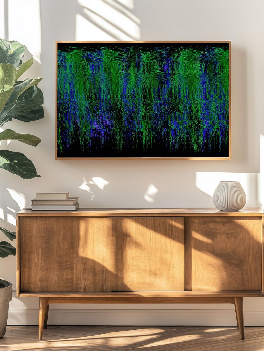 Neon Glitch Grid Abstract Poster. — room view 3