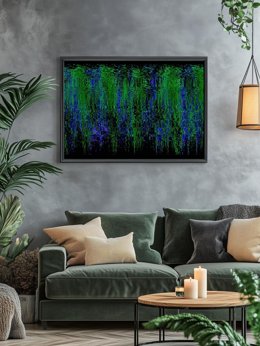 Neon Glitch Grid Abstract Poster. — room view 4