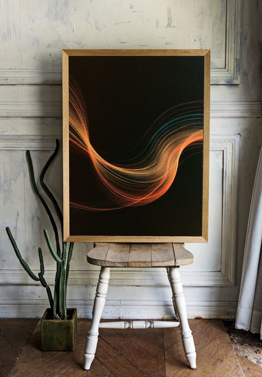 Ember Wave Abstract Print. room preview