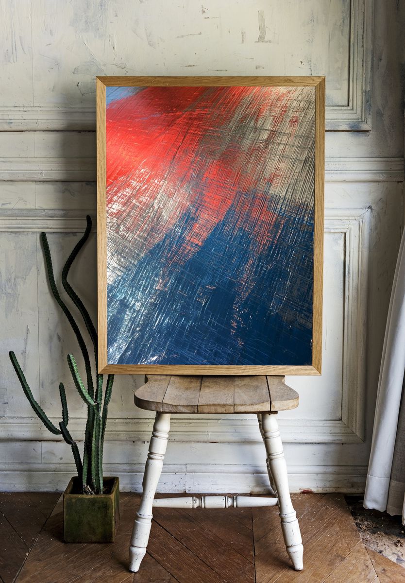 Red Blue Brushstroke Abstract Poster. — room view 1