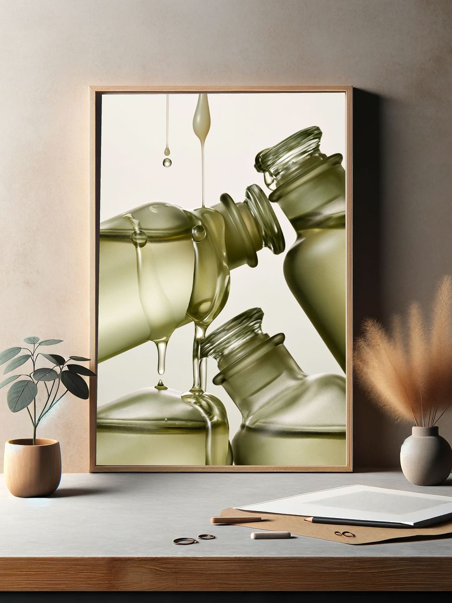 Olive Glass Bottles Abstract Print. — room view 2