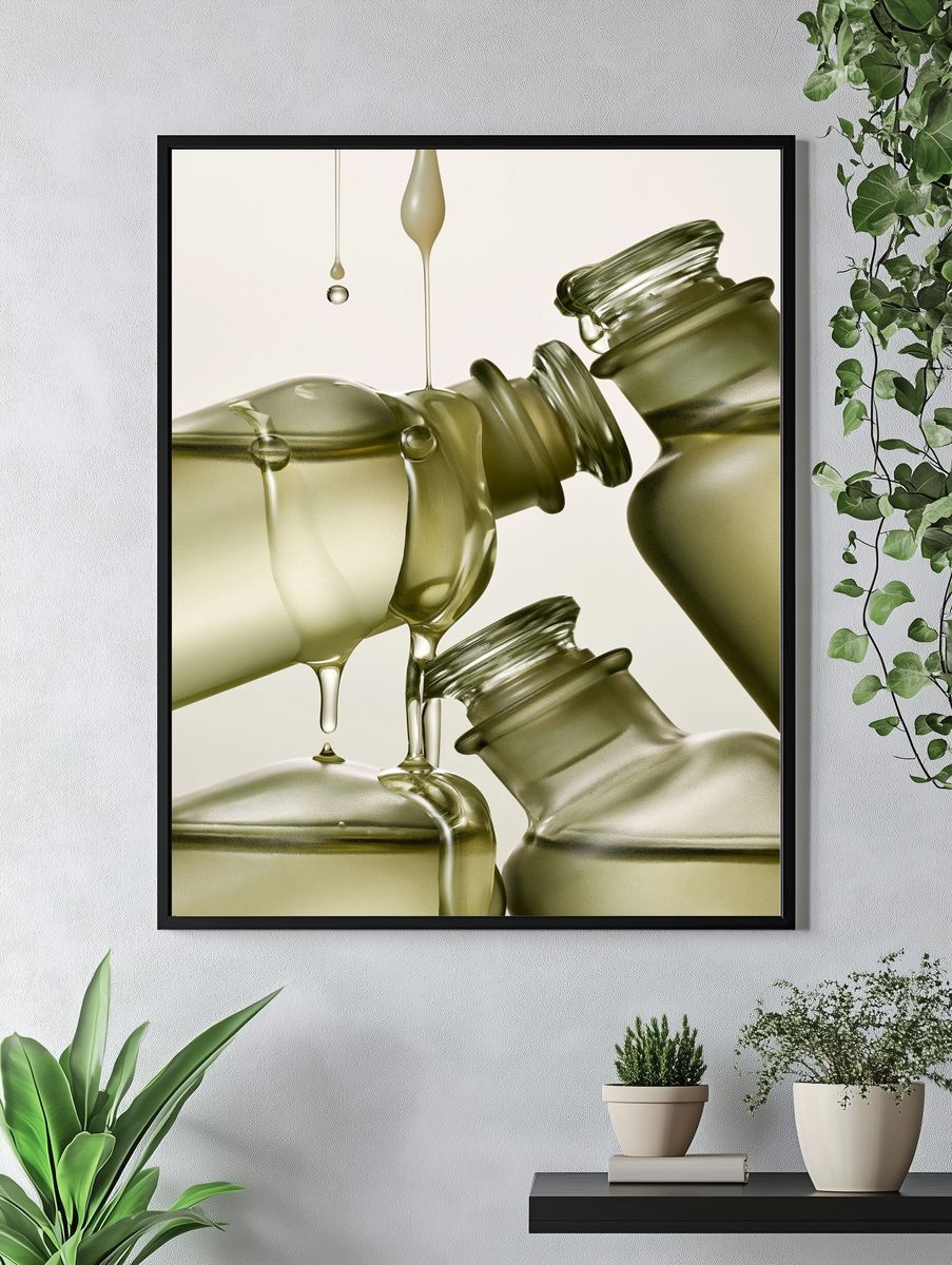 Olive Glass Bottles Abstract Print. — room view 4