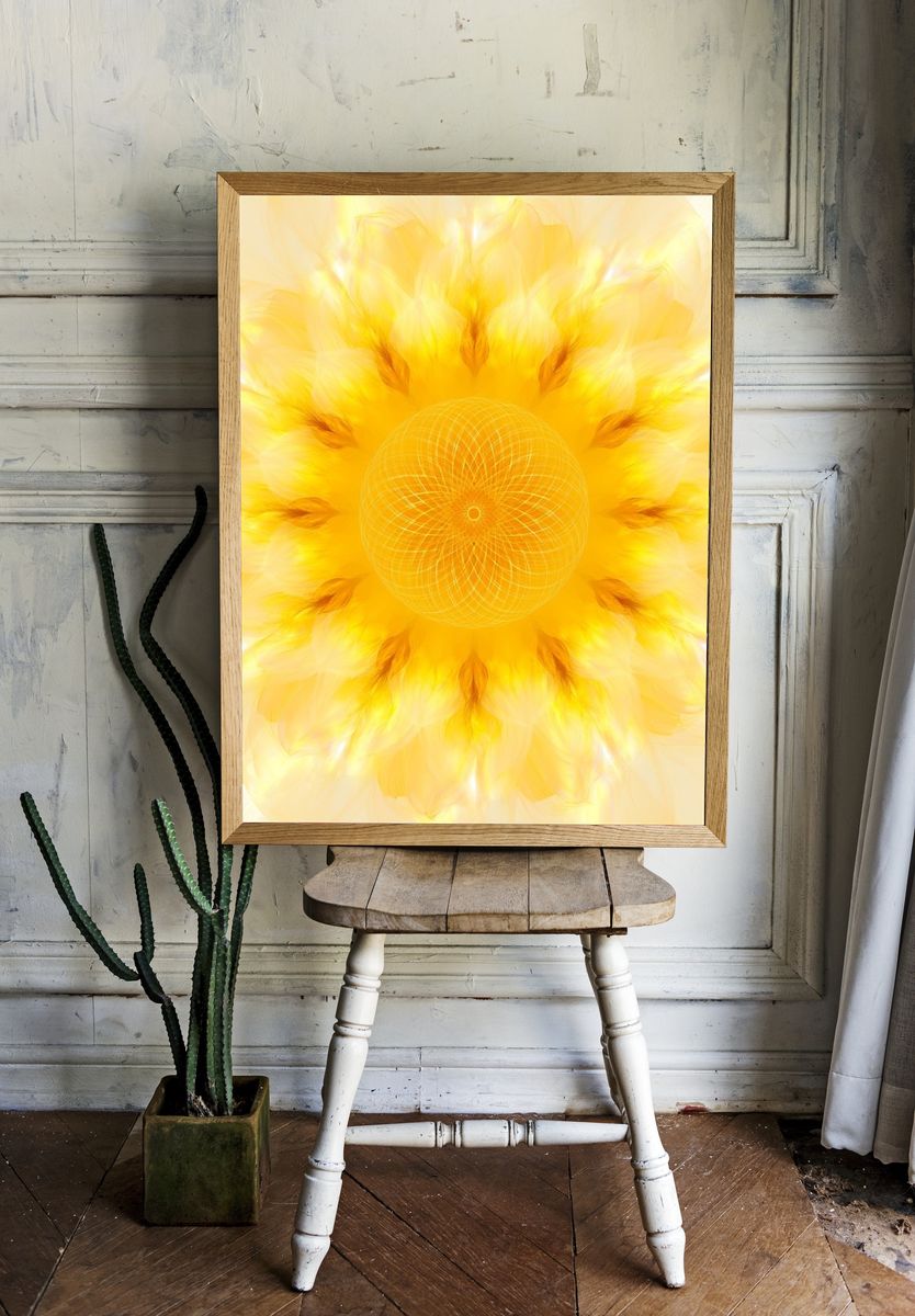Golden Sunburst Abstract Poster. — room view 1