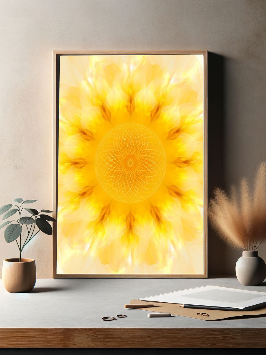 Golden Sunburst Abstract Poster. — room view 2