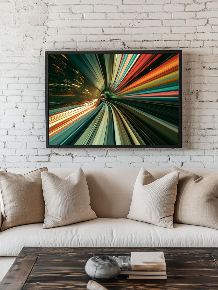 Neon Light Tunnel Abstract Poster. — room view 1