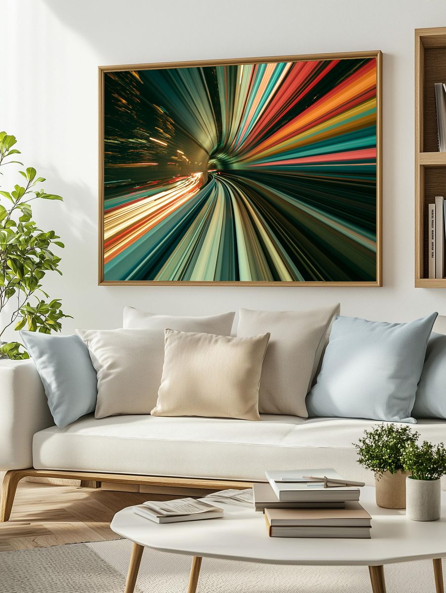 Neon Light Tunnel Abstract Poster. — room view 2