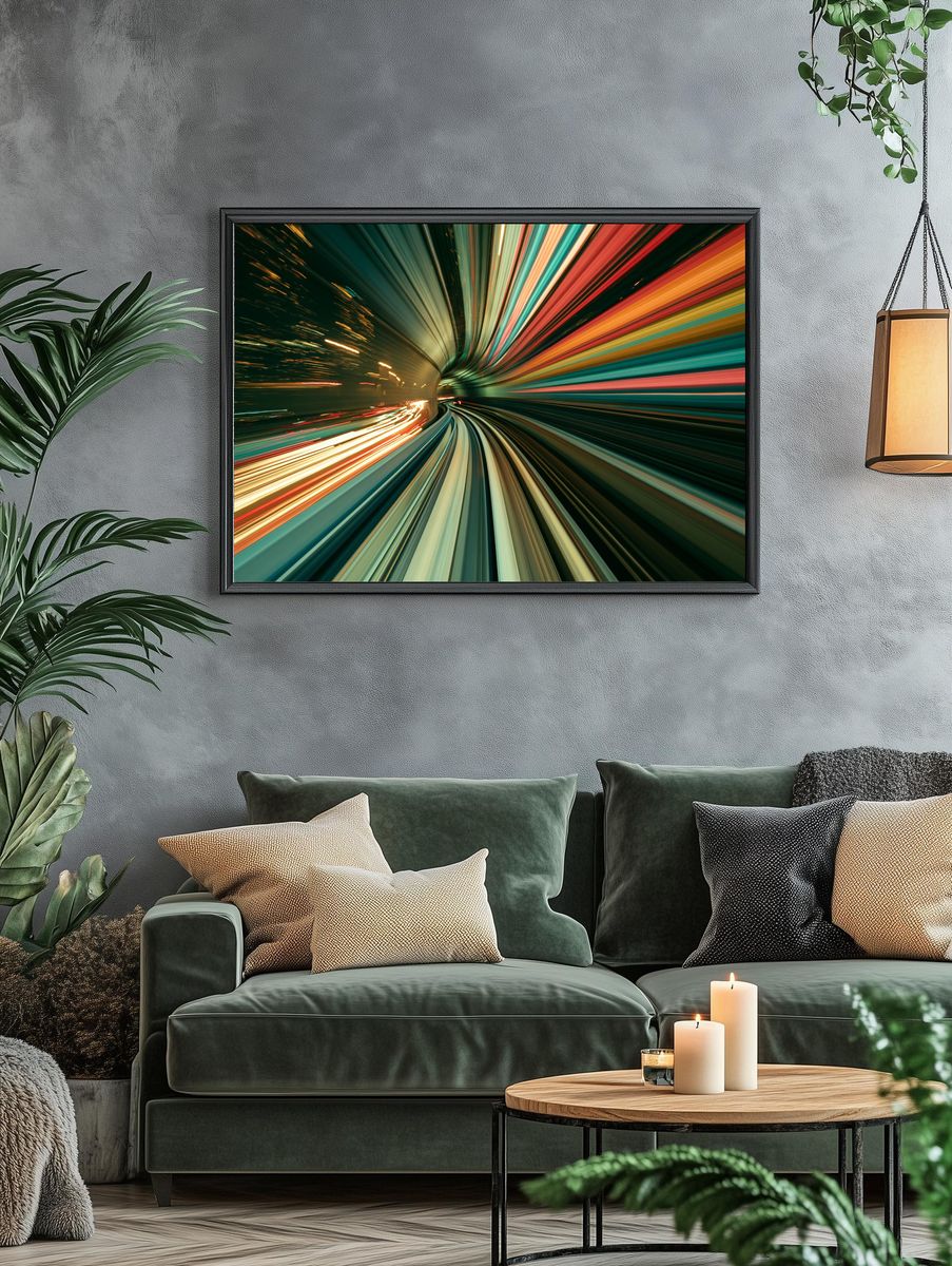 Neon Light Tunnel Abstract Poster. — room view 4