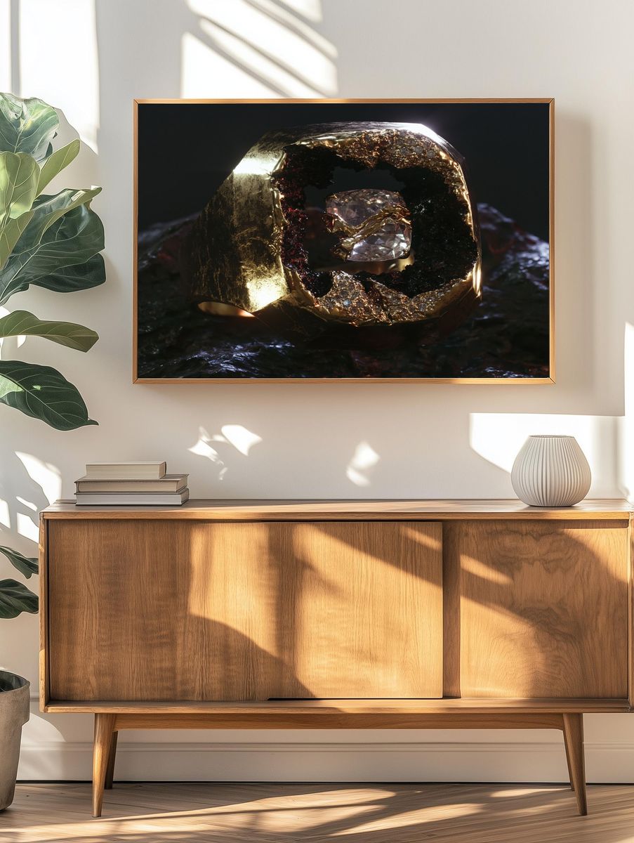 Gilded Crystal Orb Abstract Poster. — room view 3