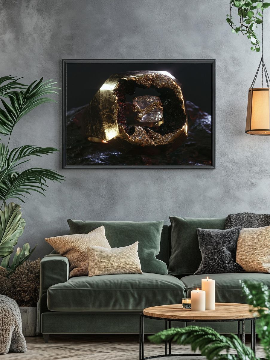 Gilded Crystal Orb Abstract Poster. — room view 4