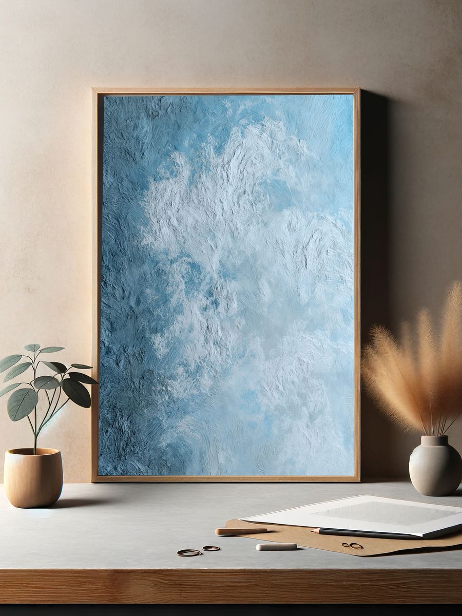 Blue Cloud Texture Abstract Poster. — room view 2