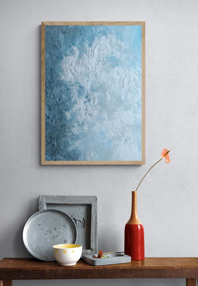 Blue Cloud Texture Abstract Poster. — room view 3