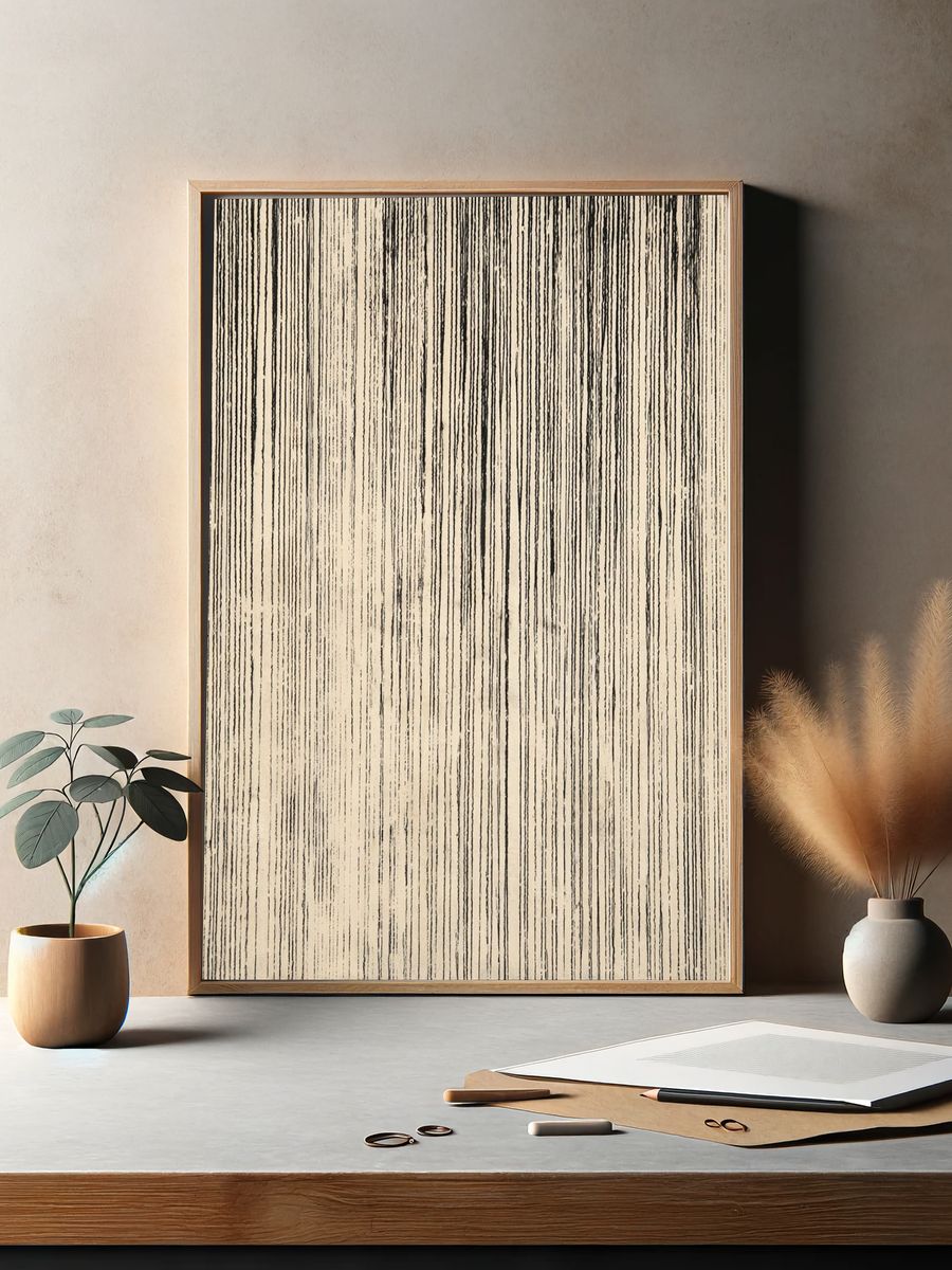 Linear Ink Texture Abstract Poster. — room view 2
