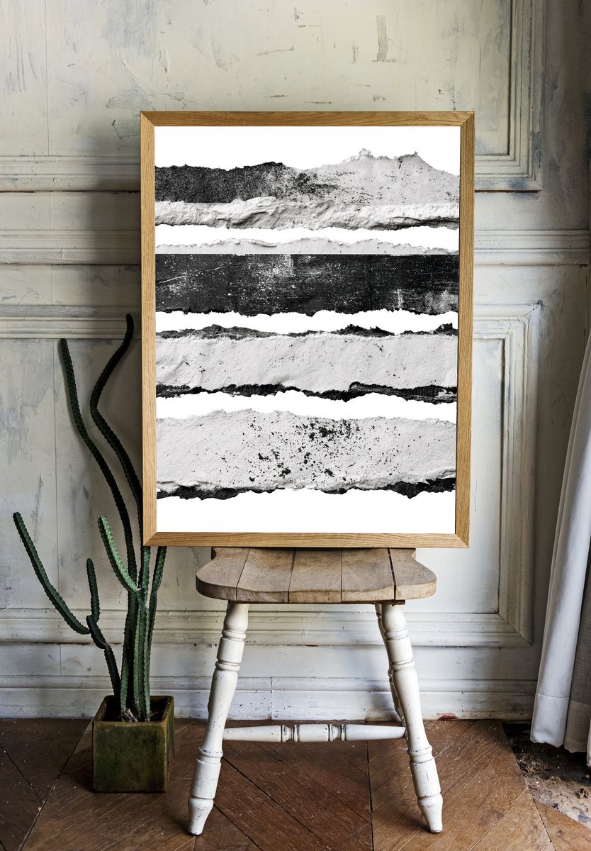 Torn Paper Stripes Abstract Print. — room view 1