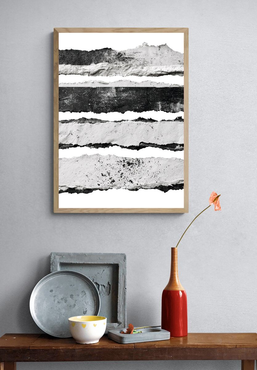 Torn Paper Stripes Abstract Print. — room view 3