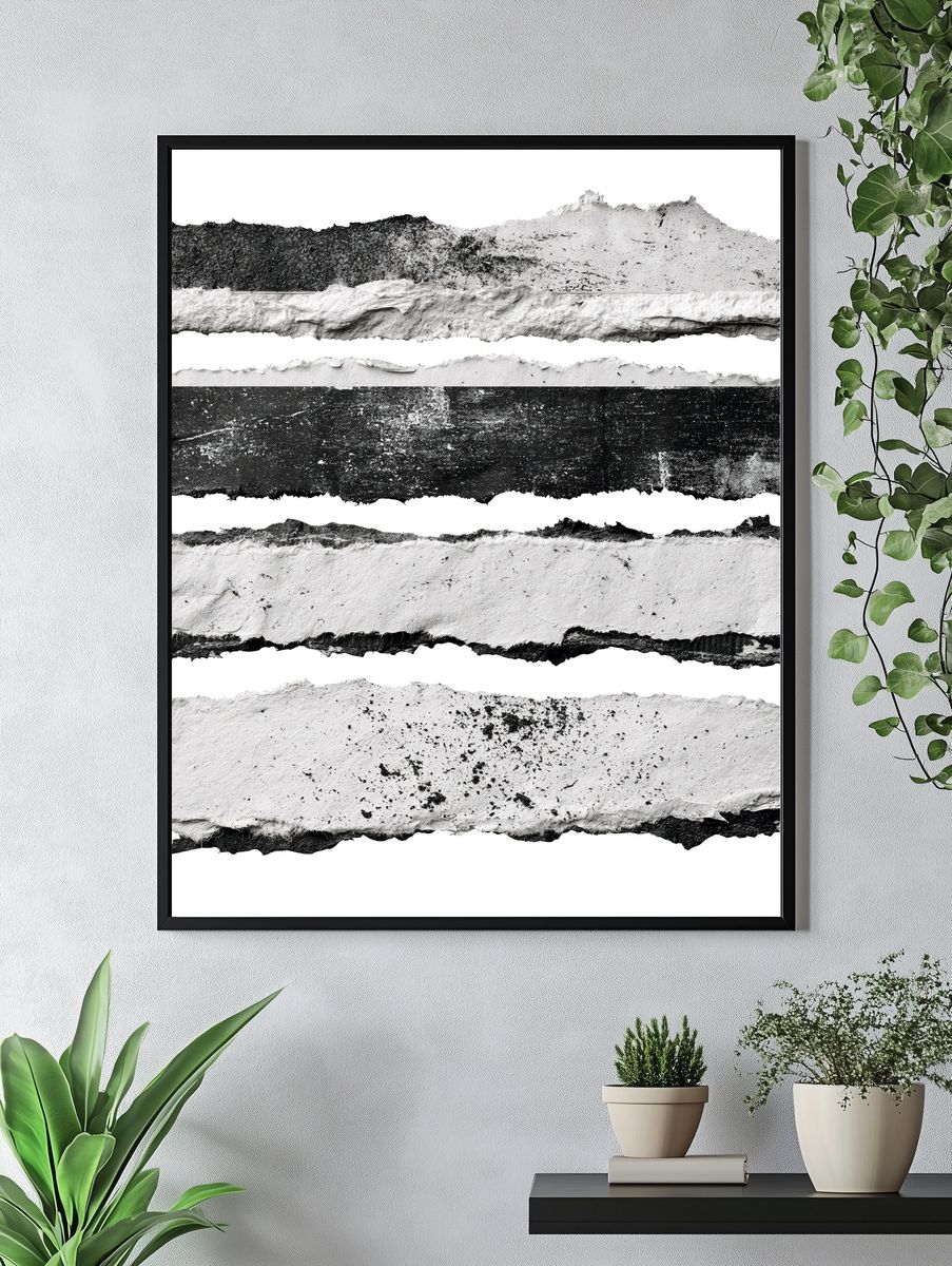 Torn Paper Stripes Abstract Print. — room view 4
