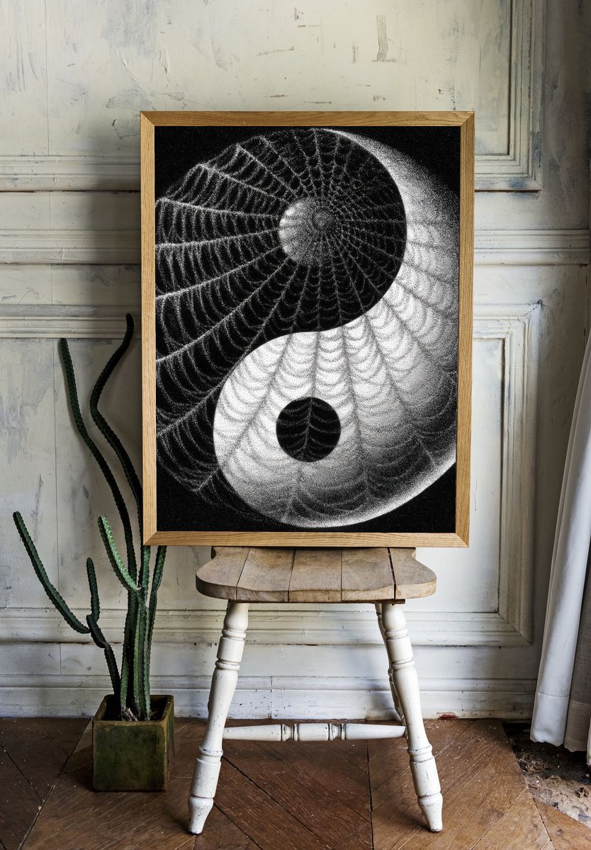 Yin Yang Dotwork Poster. room preview