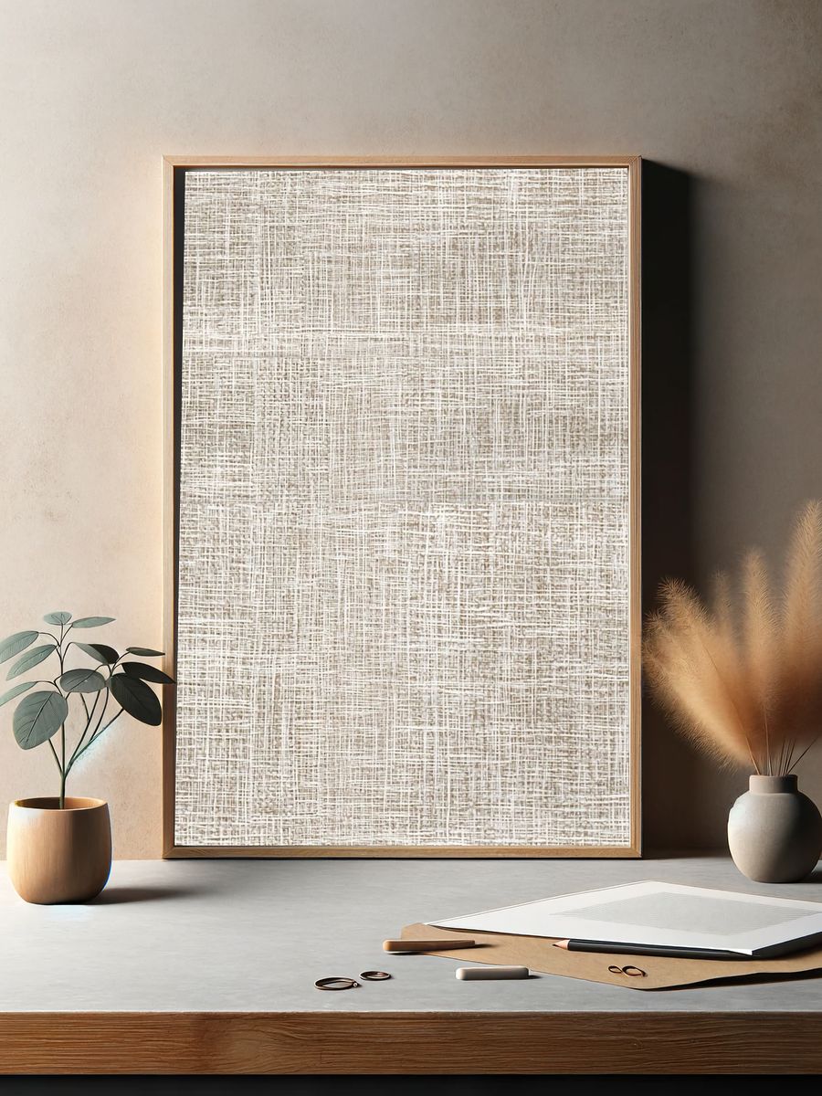 Neutral Linen Texture Abstract Print. — room view 2