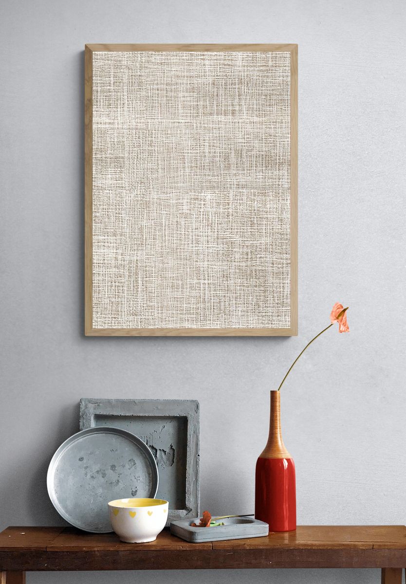 Neutral Linen Texture Abstract Print. — room view 3