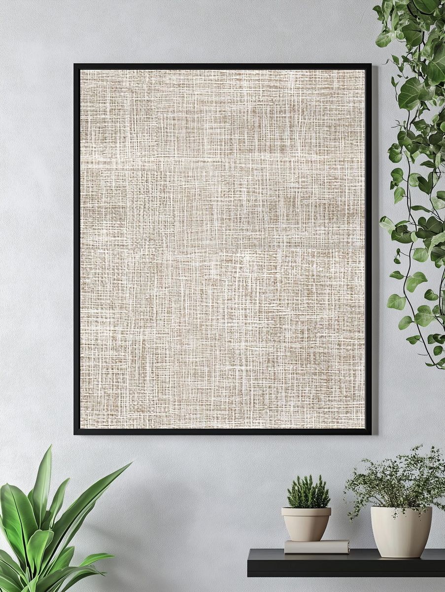 Neutral Linen Texture Abstract Print. — room view 4