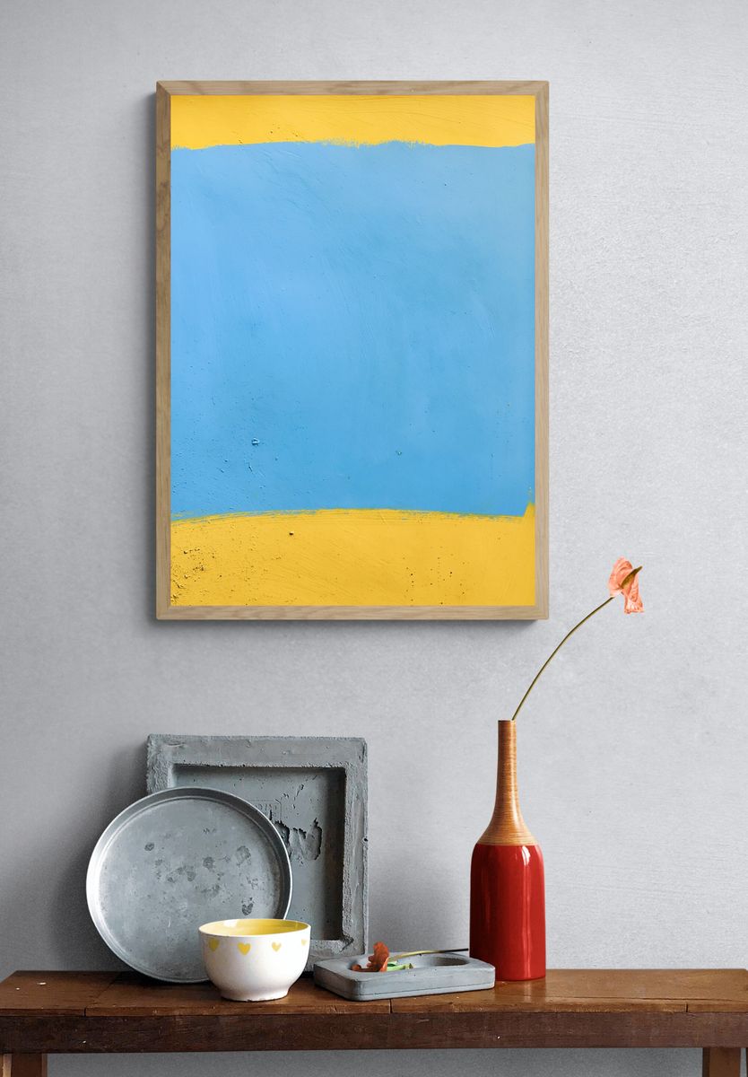 Blue and Yellow Abstract Poster. — room view 3