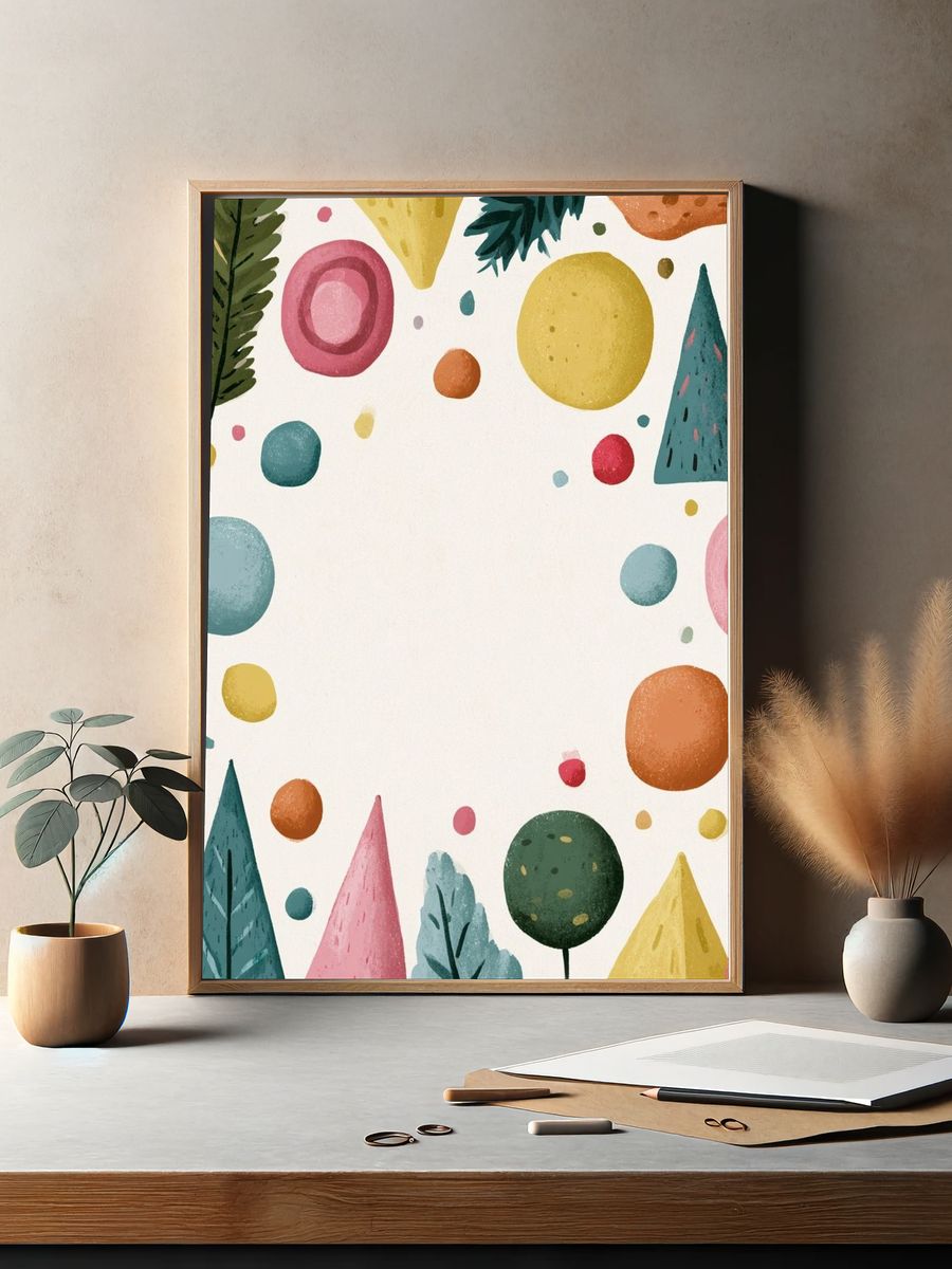 Playful Geometric Botanical Poster. — room view 2
