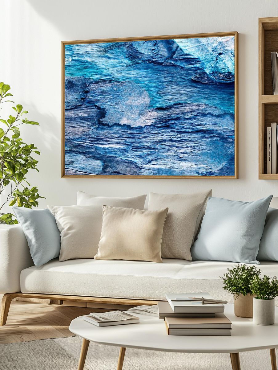 Blue Ocean Texture Abstract Print. — room view 2