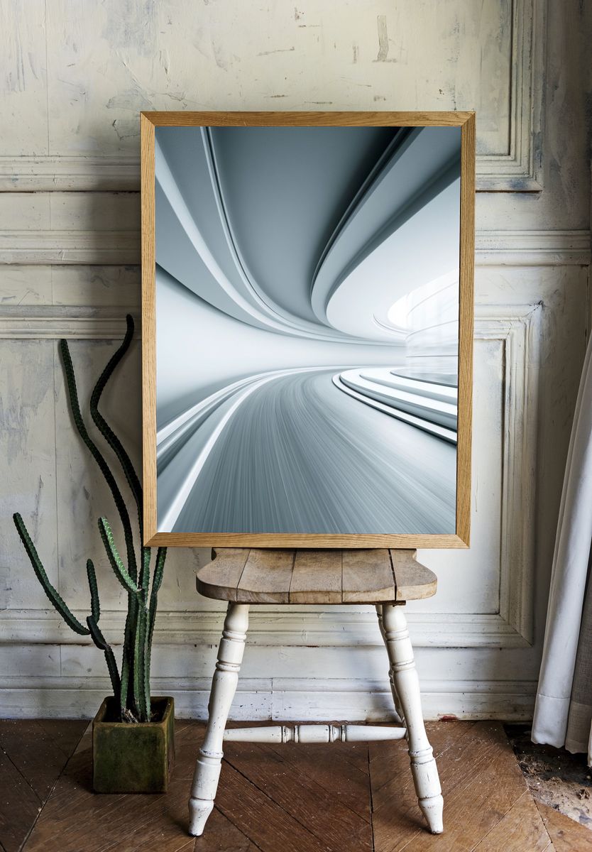 Futuristic Curved Tunnel Abstract Poster. room preview