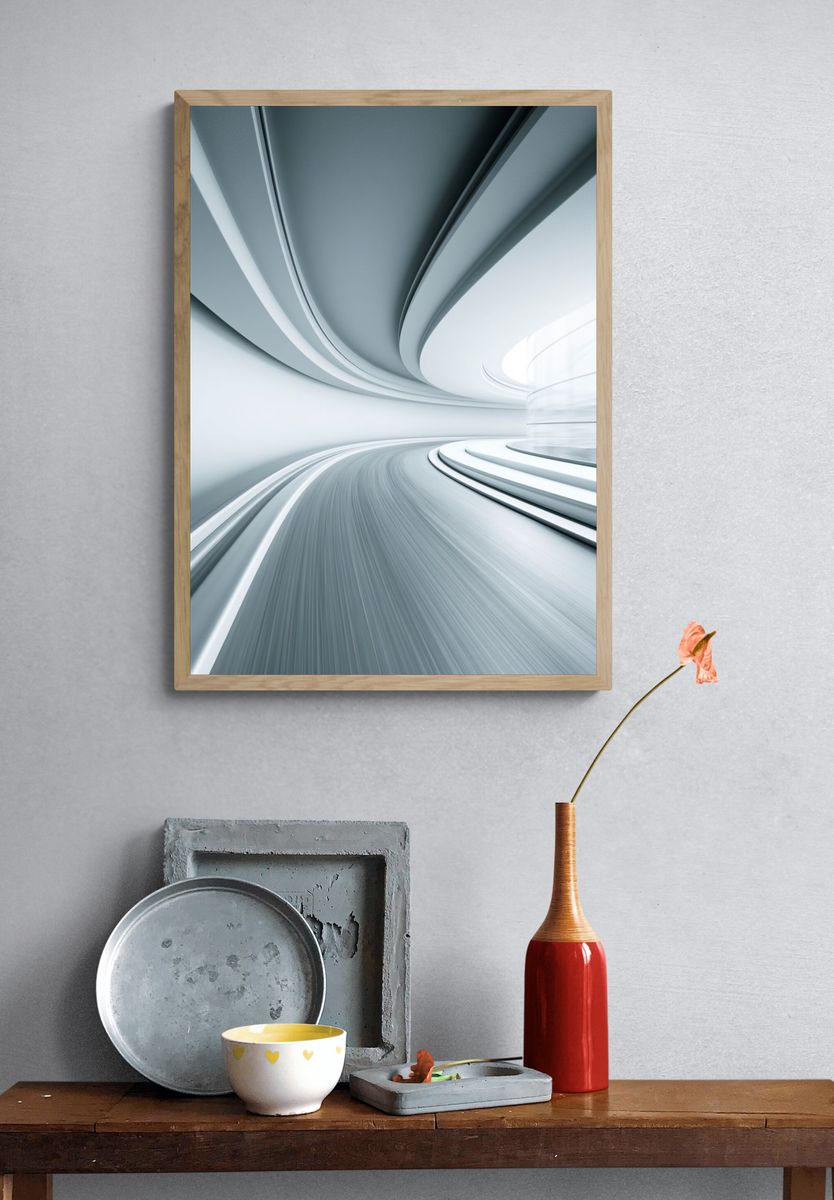 Futuristic Curved Tunnel Abstract Poster. — room view 3