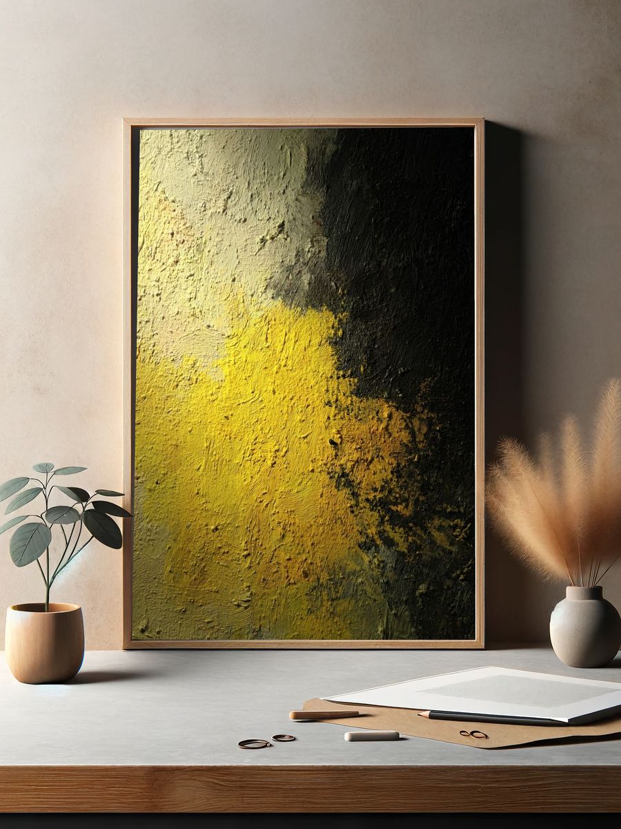 Abstract Yellow and Black Texture Poster. — room view 2