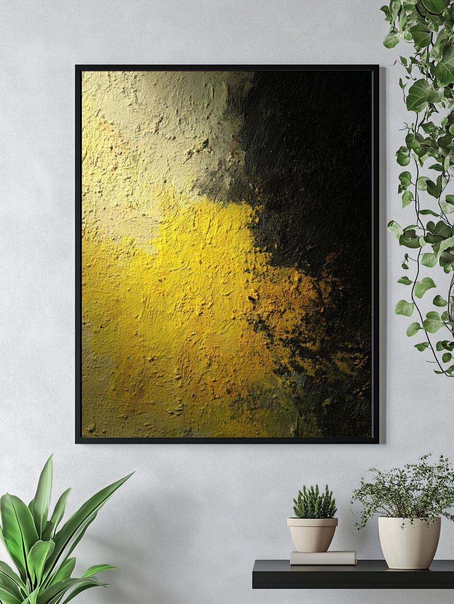 Abstract Yellow and Black Texture Poster. — room view 4