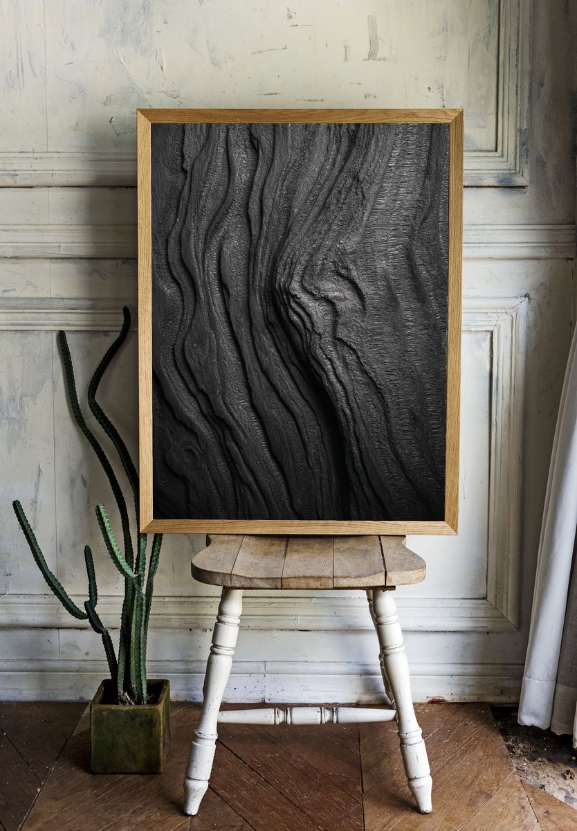 Charcoal Wood Grain Abstract Poster. — room view 1