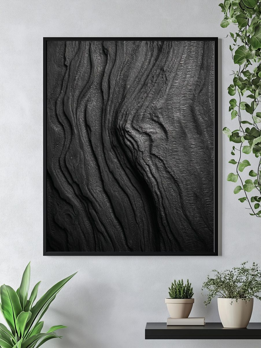 Charcoal Wood Grain Abstract Poster. — room view 4