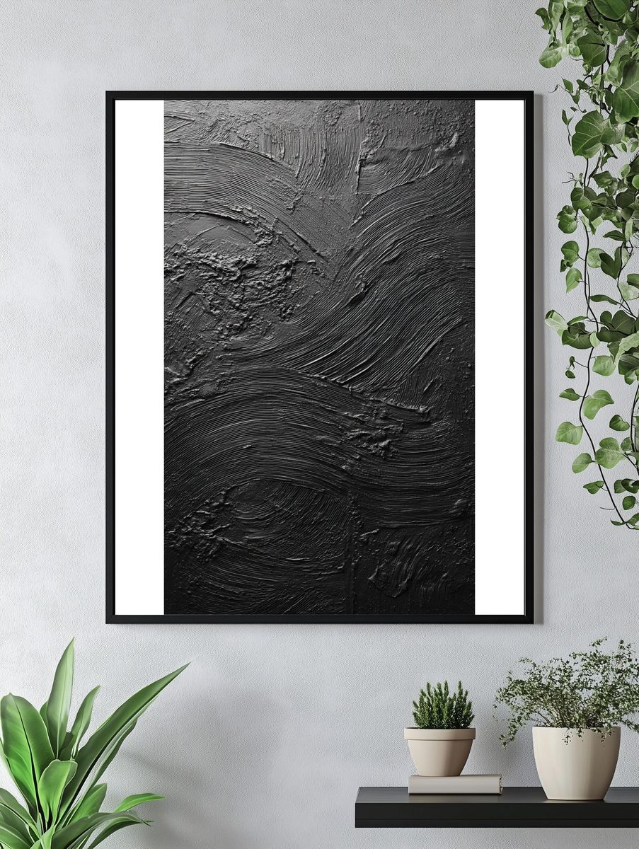 Textured Black Abstract Poster. — room view 4