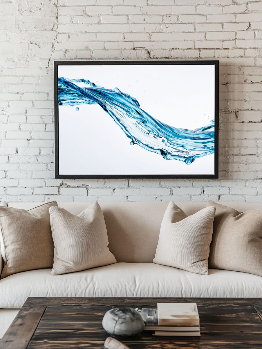 Blue Water Splash Abstract Print. room preview
