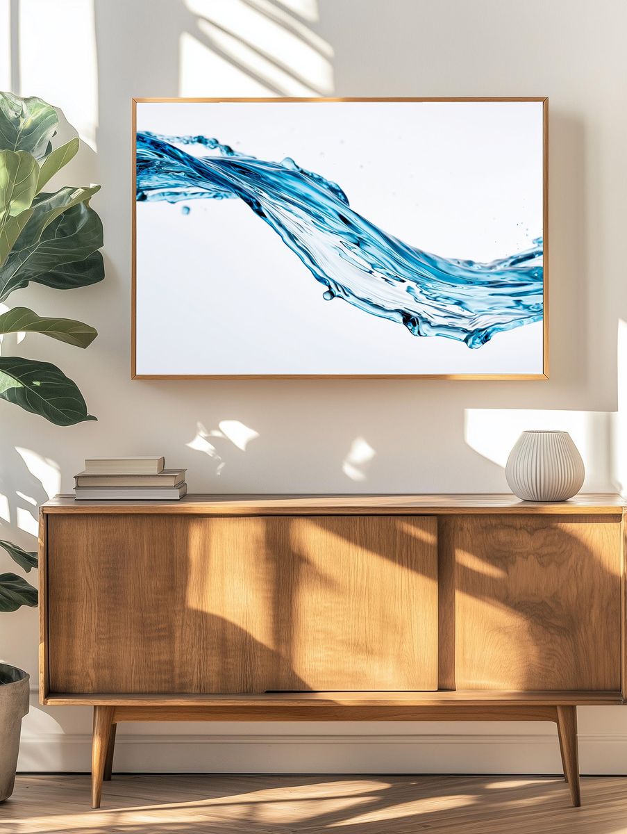 Blue Water Splash Abstract Print. — room view 3