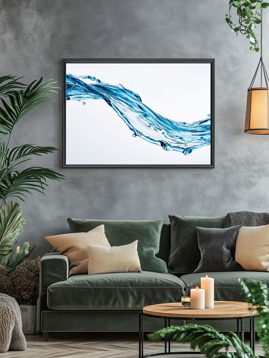 Blue Water Splash Abstract Print. — room view 4