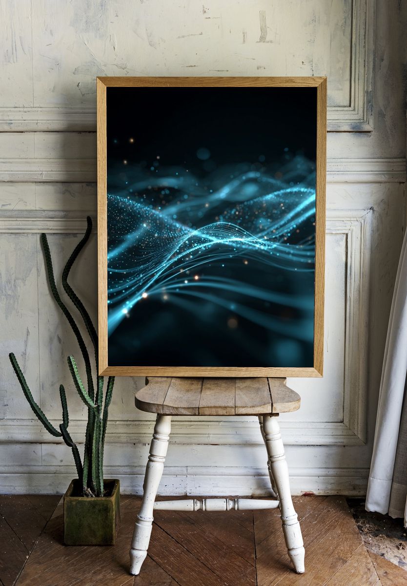 Neon Wave Abstract Poster. — room view 1