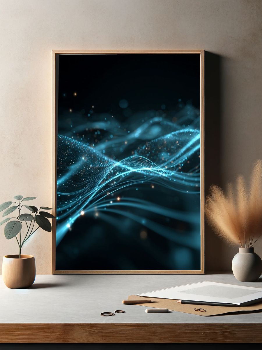 Neon Wave Abstract Poster. — room view 2