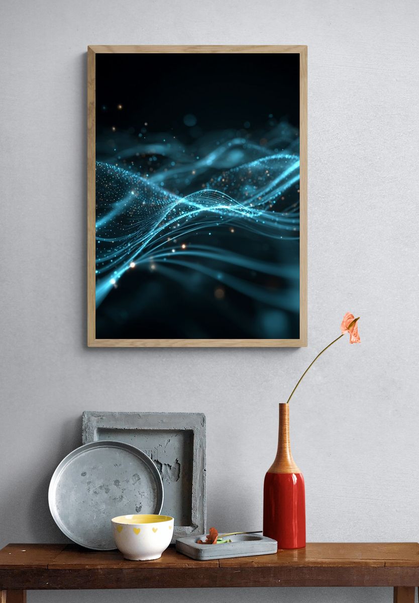 Neon Wave Abstract Poster. — room view 3