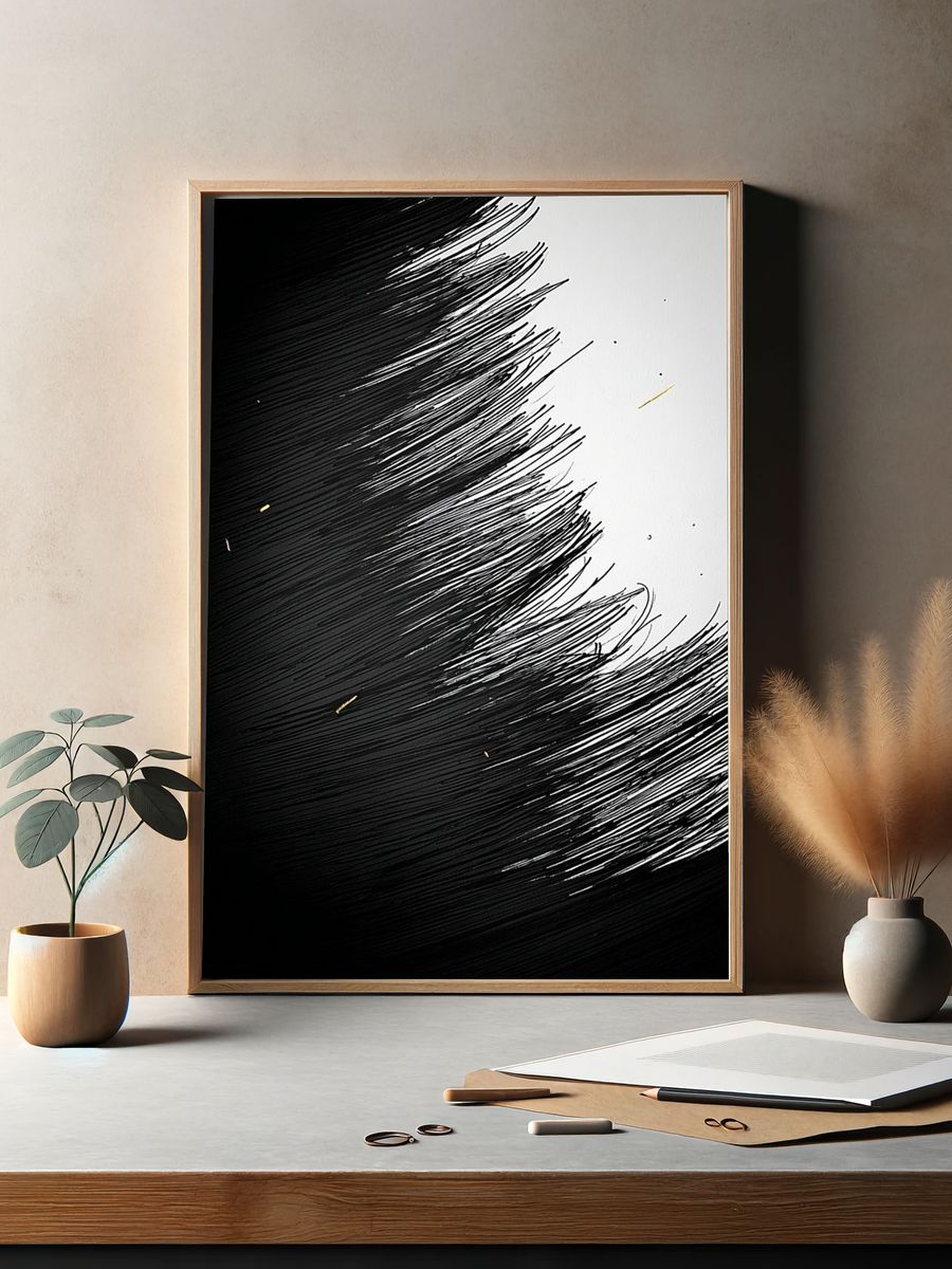 Monochrome Brush Sweep Poster. — room view 2