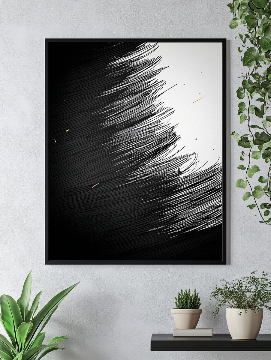 Monochrome Brush Sweep Poster. — room view 4