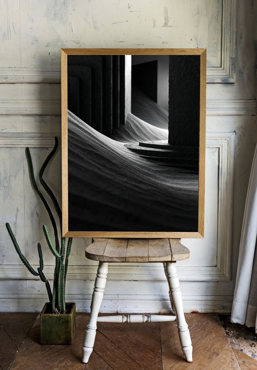 Monochrome Sandscape Abstract Poster. — room view 1