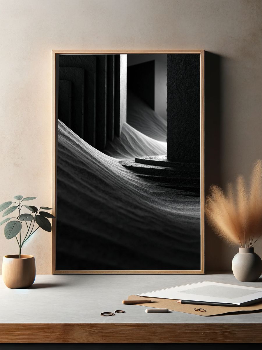 Monochrome Sandscape Abstract Poster. — room view 2