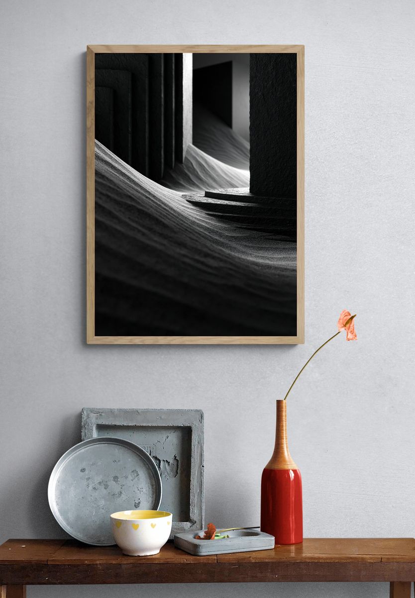 Monochrome Sandscape Abstract Poster. — room view 3