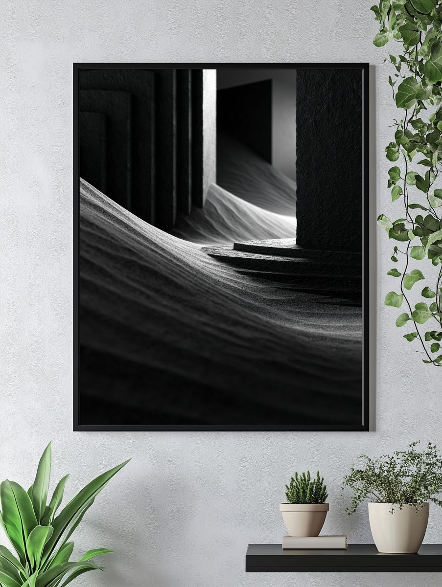 Monochrome Sandscape Abstract Poster. — room view 4
