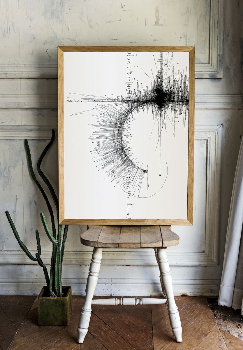 Monochrome Linear Burst Abstract Poster. room preview