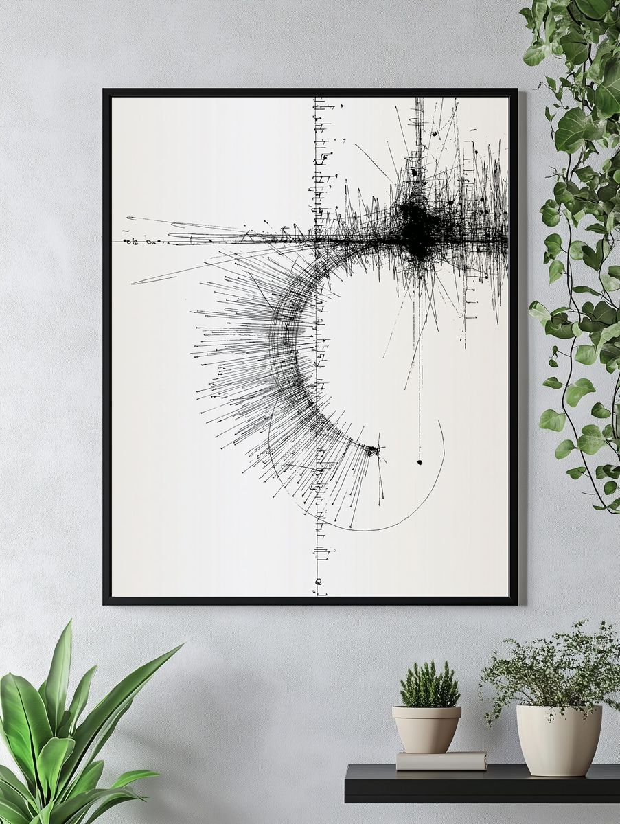Monochrome Linear Burst Abstract Poster. — room view 4