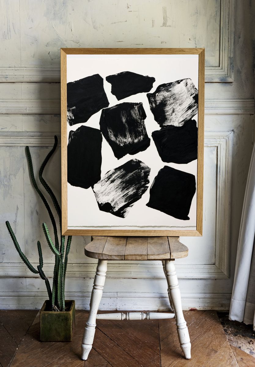 Monochrome Brush Strokes Abstract Poster. room preview